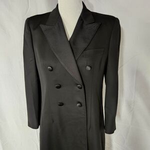 Alexander McQueen 2007 Vintage Black Wool Blend Tuxedo Style Long Coat Dress